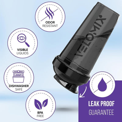 VELOMIX -4 PACK- 28 oz Protein Shaker Bottle for Protein Mixes - 4x Wire Whisk | Leak Proof Shaker Cups for Protein Shakes | Protein Shaker Bottle Pack | Protein Shake Cup (Brown)