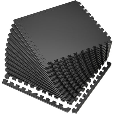 SUPERJARE 0.56'' Thick 12 Pcs 48 Sq Ft Rubber Top Exercise Equipment Mats, High Density EVA Foam Mats with Rubber Top, Interlocking Gym Flooring for Home Gym, Protective Workout Mat, Black/Grey