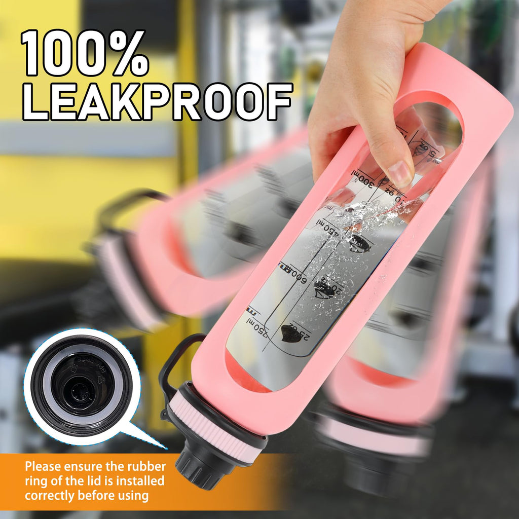 Glass Shaker Bottle 34oz/1L Black Glass Protein Shaker Bottle With Shaker Ball Large Shaker Bottles for Protein Mixes Portable Powder Mixer Blender Water Bottle for Gym Workout Sports