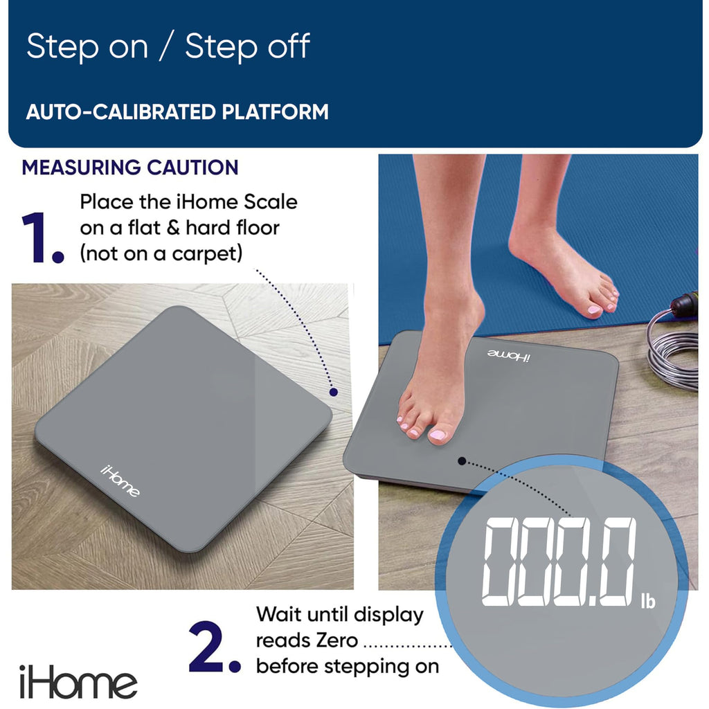 iHome Digital Bluetooth Smart Scale for Body Weight, Weight Scale, Including BMI, Body Fat, Muscle Mass, Batteries Included (Black Smart Bluetooth)