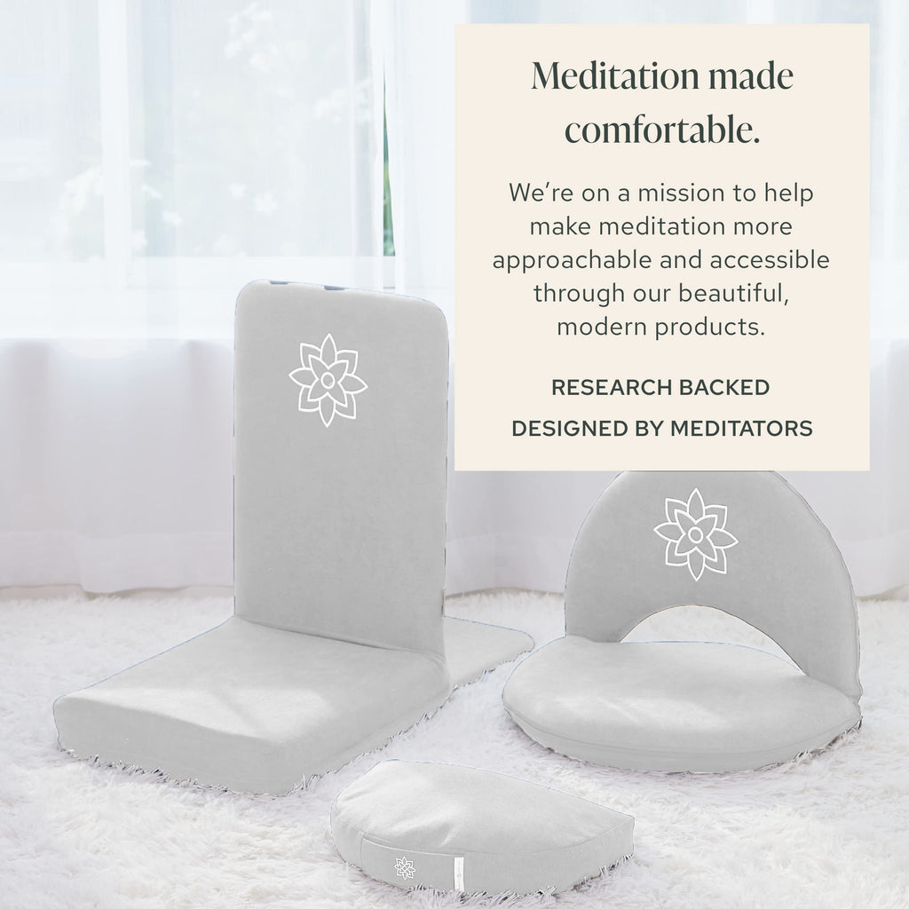 Mindful Modern Folding Pro Meditation Chair - Adjustable Meditation Seat with Back Support and Half Moon Buckwheat Meditation Cushion - Comfortable Mindfulness Living Room Floor Chair