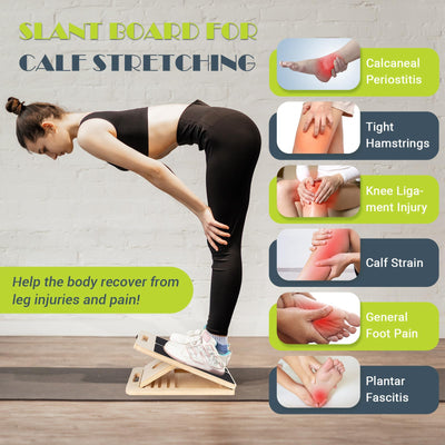 Slant Board for Calf Stretching, Adjustable Portable Wooden Incline Board for Calf Stretcher with Training Poster, 300 Lbs Weight Capacity Calf Stretch Wedge for Leg, Knees, Heel, Ankle & Stretching
