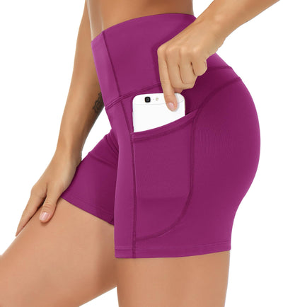 THE GYM PEOPLE High Waist Yoga Shorts for Women's Tummy Control Fitness Athletic Workout Running Shorts with Deep Pockets