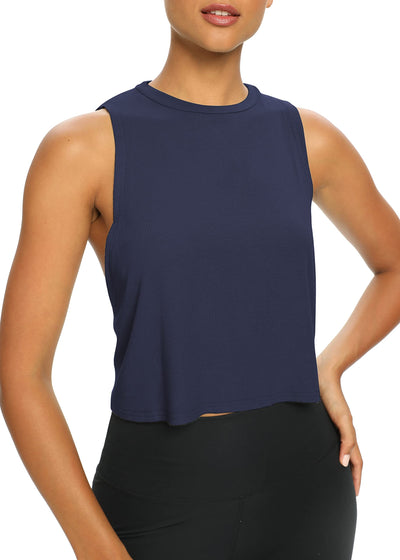 Bestisun Womens Open Back Workout Shirts Cropped Yoga Tank Tops Backless Athletic Clothes