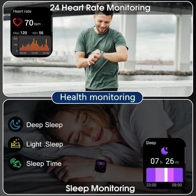 Smart Watch for Men Women(Answer/Make Calls), 1.95" HD Touch Screen Fitness Watch with Sleep Heart Rate Monitor, 110+ Sports Modes, IP68 Waterproof Activity Trackers Compatible with Android iOS, Black