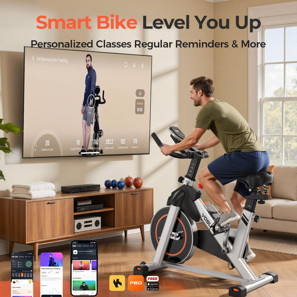 YOSUDA Exercise Bike, Brake Pad Stationary Bike for Home with Exclusive App, Magnetic Indoor Cycling Bike with 300 lb Weight Capacity, Low Noise, Tablet Holder and Fitness Courses for Weight Loss