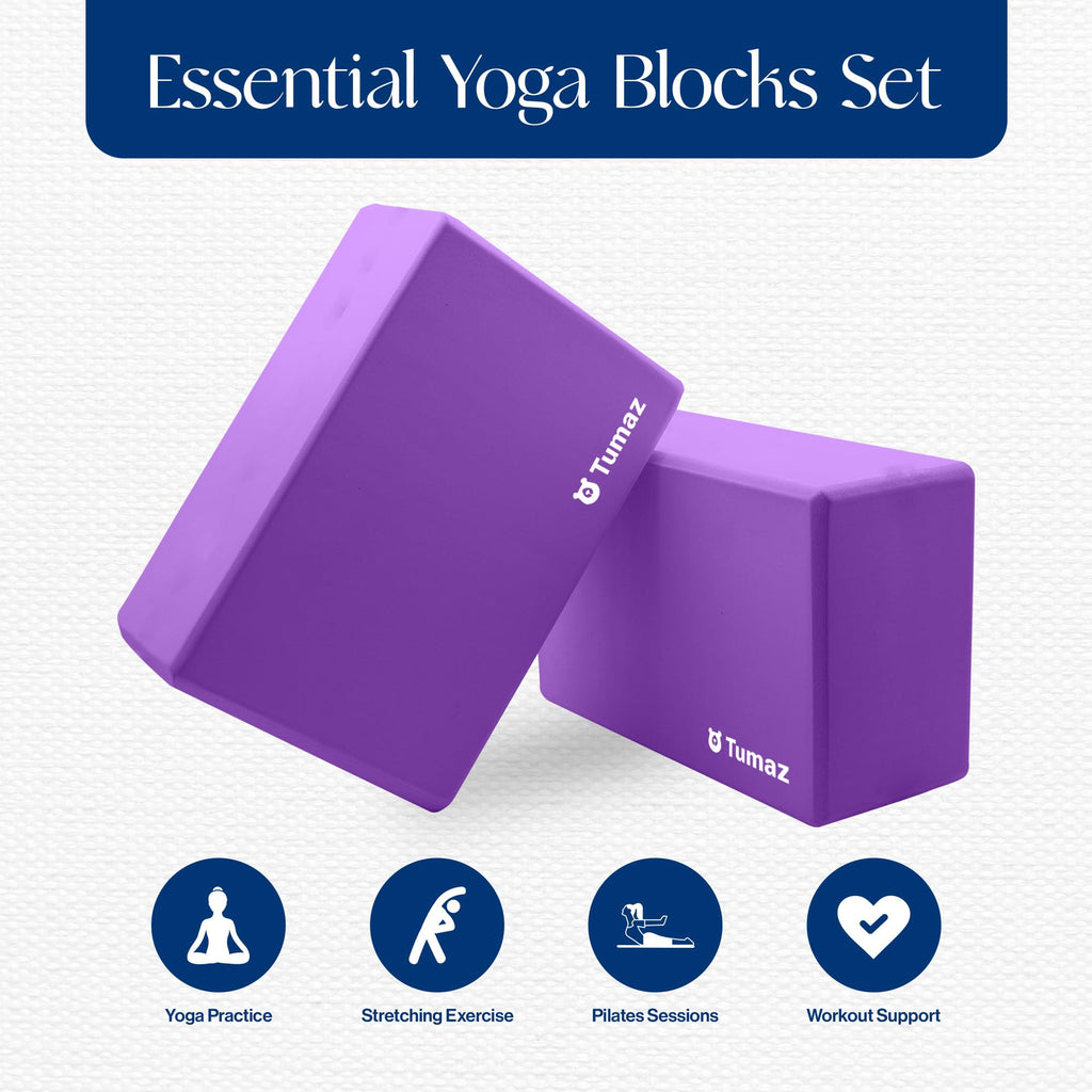 Tumaz Non-Slip Yoga Blocks 2-Pack - High Density/Lightweight EVA Foam & Natural Cork for Stability, Premium Set with E-Book Included