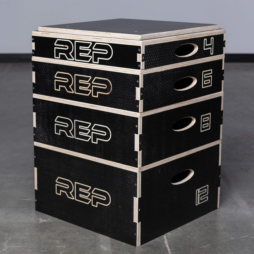 Rep Wooden Plyo Box | Stackable Jump Platforms for Home Gym Workouts | Multiple Height Options from 4, 6.8 and 12" Exercise Step Up Boxes for CrossFit & Plyometric Training | Durable Fitness Equipment