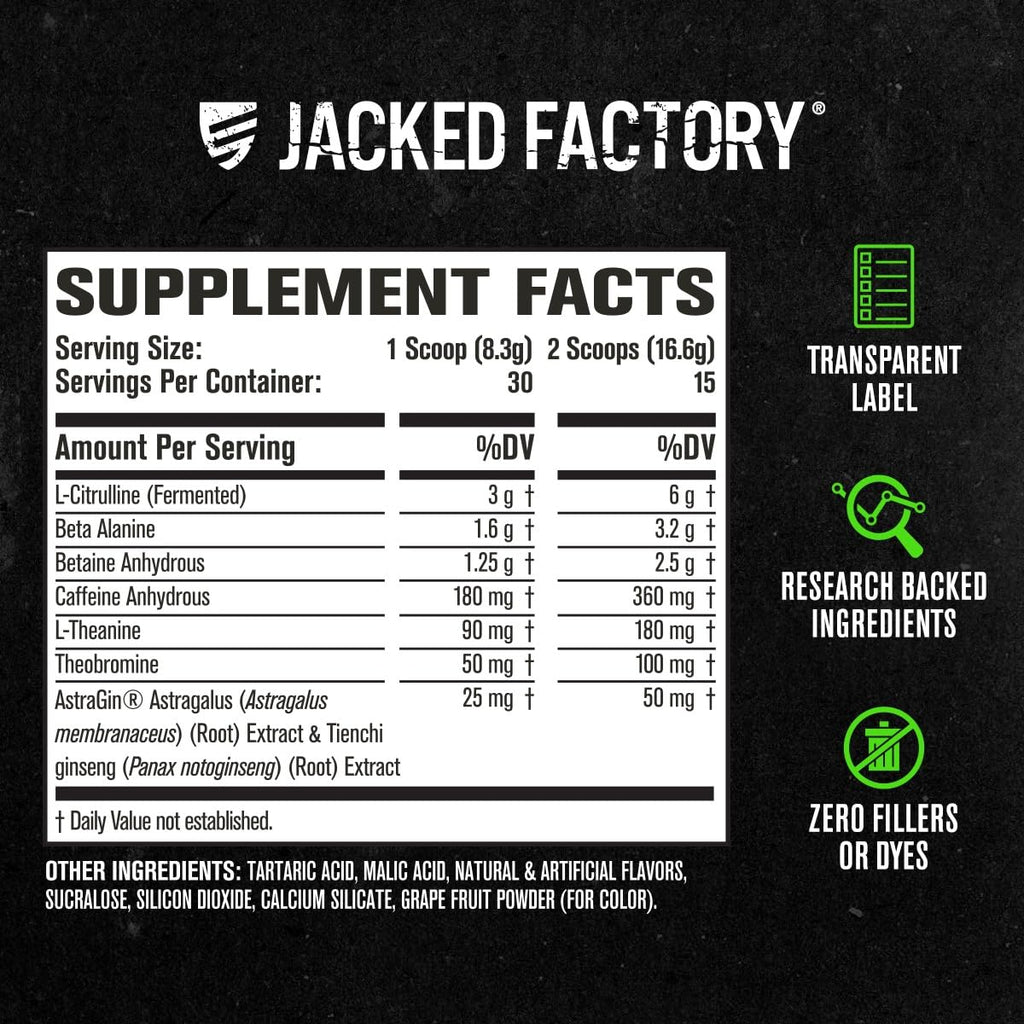 Jacked Factory NITROSURGE Pre Workout Supplement - Endless Energy, Instant Strength Gains, Clear Focus, Intense Pumps - NO Booster & Preworkout Powder with Beta Alanine - 30 Servings, Cherry Limeade