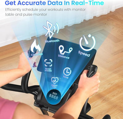 FEIERDUN Elliptical Machine, Cross Trainer for Home Use with Hyper-Quiet Electromagnetic Front Driving System, 32 Resistance Levels, 20IN Stride, 400LBS Weight Capacity, Black