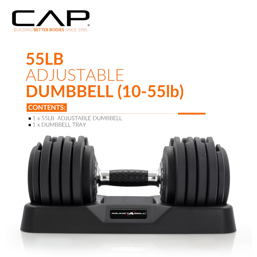 CAP Barbell ADJUSTABELL Adjustable Round Dumbbell Weights - Singles & Pairs | 12.5 lb, 25 lb & 55 lb | Multiple Handle Options