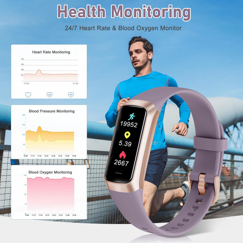 Fitness Tracker with 24/7 Heart Rate, Blood Oxygen Blood Pressure Sleep Monitor, Activity Trackers 5 ATM Waterproof,Step Calorie Counter Pedometer Health Smart Watch for Women Men Bordeaux
