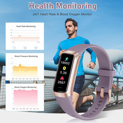 Fitness Tracker with 24/7 Heart Rate, Blood Oxygen Blood Pressure Sleep Monitor, Activity Trackers 5 ATM Waterproof,Step Calorie Counter Pedometer Health Smart Watch for Women Men Bordeaux