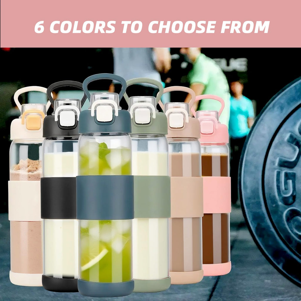 Glass Water Bottle for Protein Mixes 24 oz Protein Shaker Bottles with Whisk Ball Portable Leak Proof Shaker Blender for Fitness BPA Free