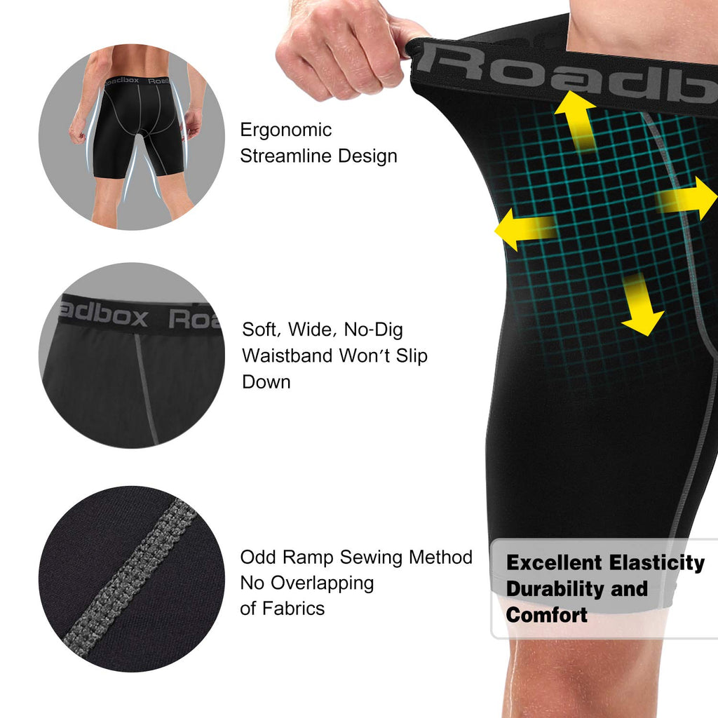 Roadbox Compression Shorts for Men, 3 Pack Athletic Workout Underwear, Running Gym Spandex Base Layer Boxer Briefs