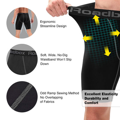 Roadbox Compression Shorts for Men, 3 Pack Athletic Workout Underwear, Running Gym Spandex Base Layer Boxer Briefs