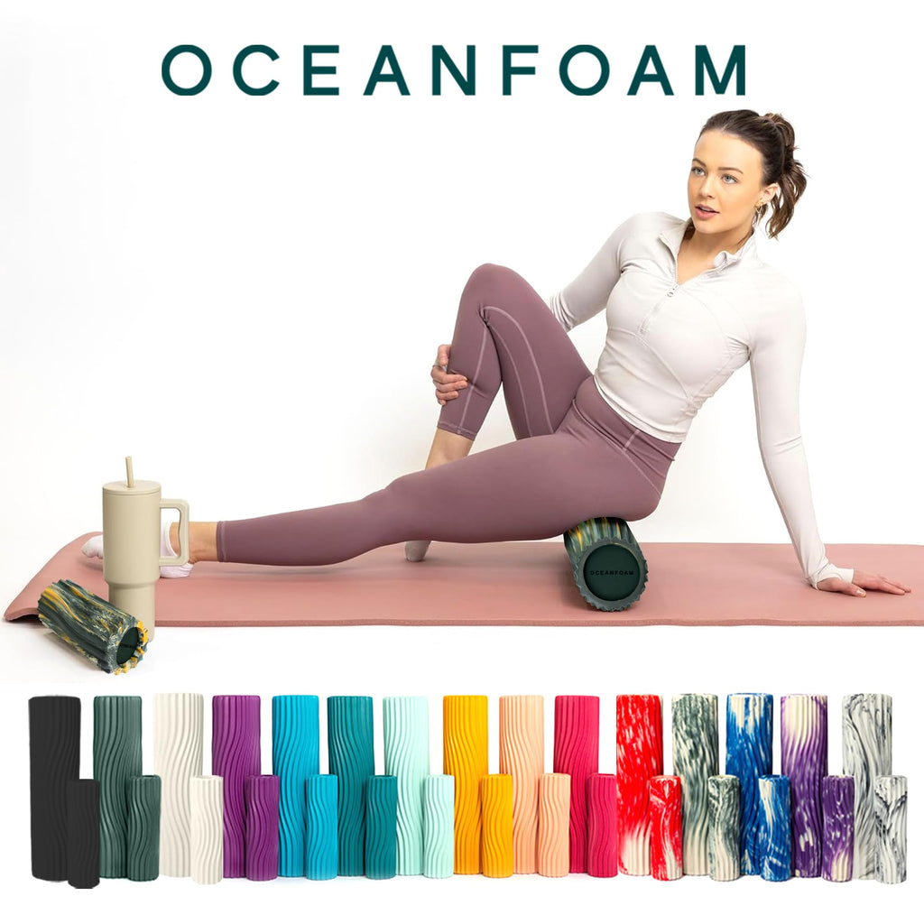 Oceanfoam Tidal Roller - Natural - Muscle Massage Foam Roller for Back Pain & Stretching - Firm and Ergonomic Wide Wave Textured - Yoga, Athletics, & Wellness - Full Size, 20" x 5"