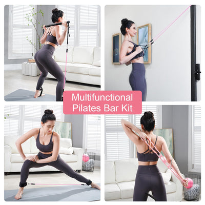 Pilates Bar Kit with Resistance Bands, Multifunctional Pilates Bar with 3 Set Exercise Resistance Bands, Portable Pilates Equipment for Women Home Gym Yoga Workouts
