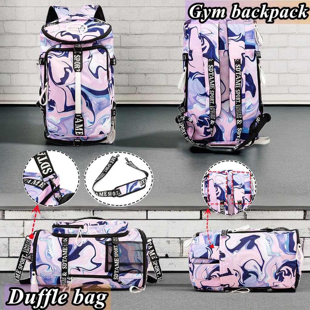 Gym Duffle Bag Backpack with Shoe Compartment,4 ways Travel Backpack for Women and Men,Multi-Functional Weekender bag with Waterproof Layer&Laptop Compartment for Fitness, Travel,Camping