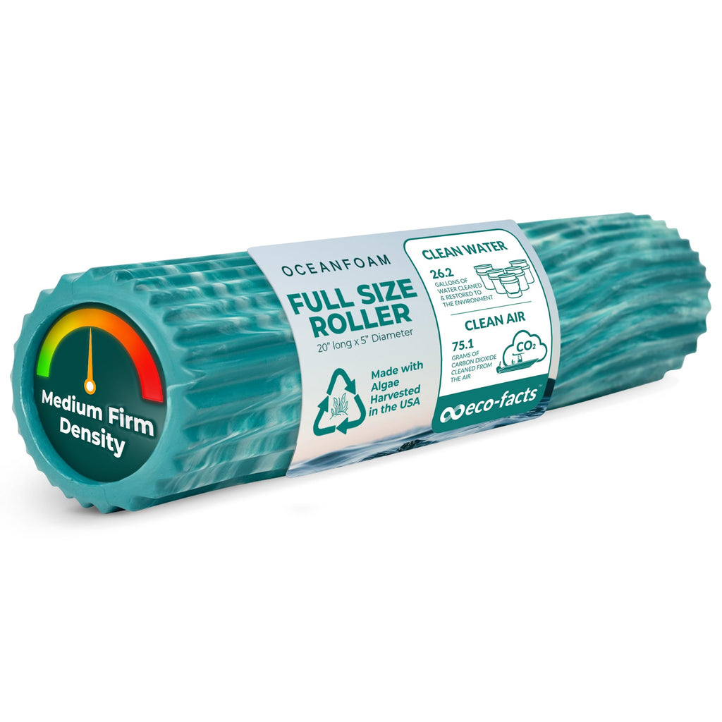 Oceanfoam Tidal Roller - Natural - Muscle Massage Foam Roller for Back Pain & Stretching - Firm and Ergonomic Wide Wave Textured - Yoga, Athletics, & Wellness - Full Size, 20" x 5"