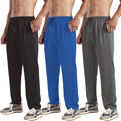 ZH 3 Pack Men's Sweatpants Open Bottom Joggers Lightweight Quick Dry Athletic Pants with Pockets for Workout & Lounge