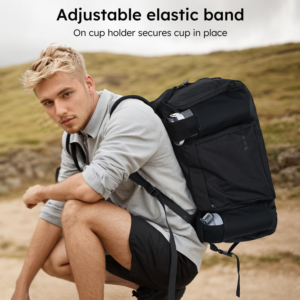 Gym Bag for Men with 2 Upgraded Bottle Holders Convertible Duffle Bag and Gym Backpack Waterproof Sports Bags with Shoes Compartment and Wet Pocket - Black