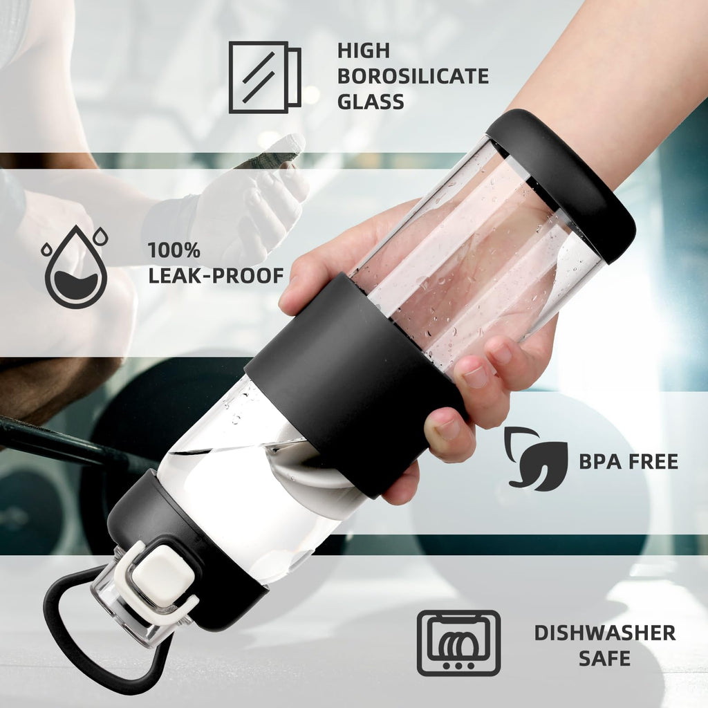 Glass Water Bottle for Protein Mixes 24 oz Protein Shaker Bottles with Whisk Ball Portable Leak Proof Shaker Blender for Fitness BPA Free