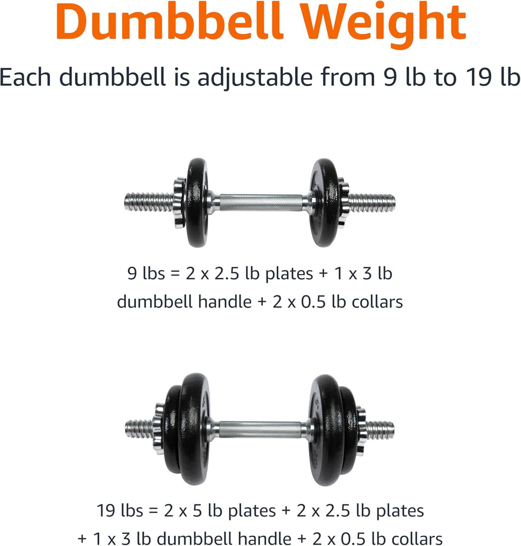 Amazon Basics Adjustable Dumbbell Hand Weight Set, 38 pound, Black