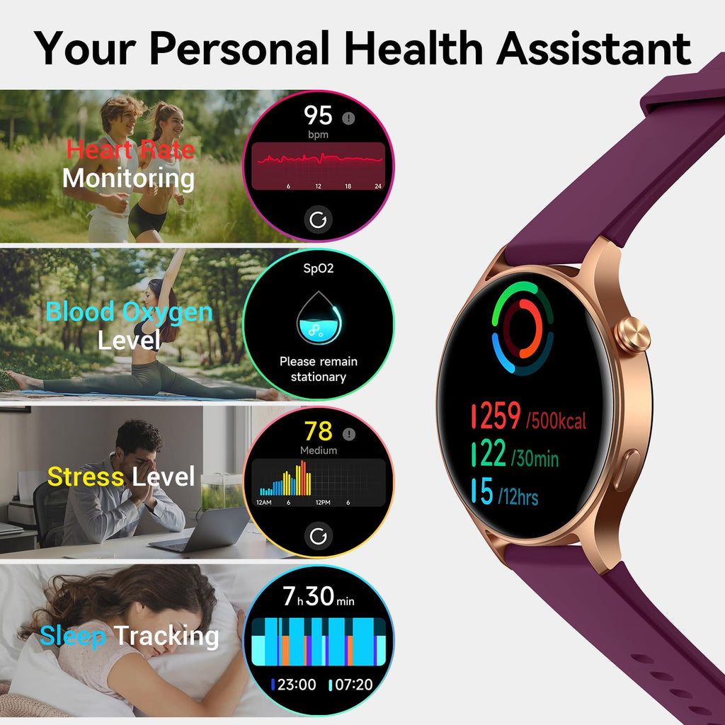 Fitpolo Smart Watch for Women,1.3" AMOLED Touchscreen Fitness Tracker, Make/Answer Calls, Heart Rate SpO2 Monitor, IP68 Waterproof, Sleep & Activity Tracking Smartwatch for Android Phones iPhone