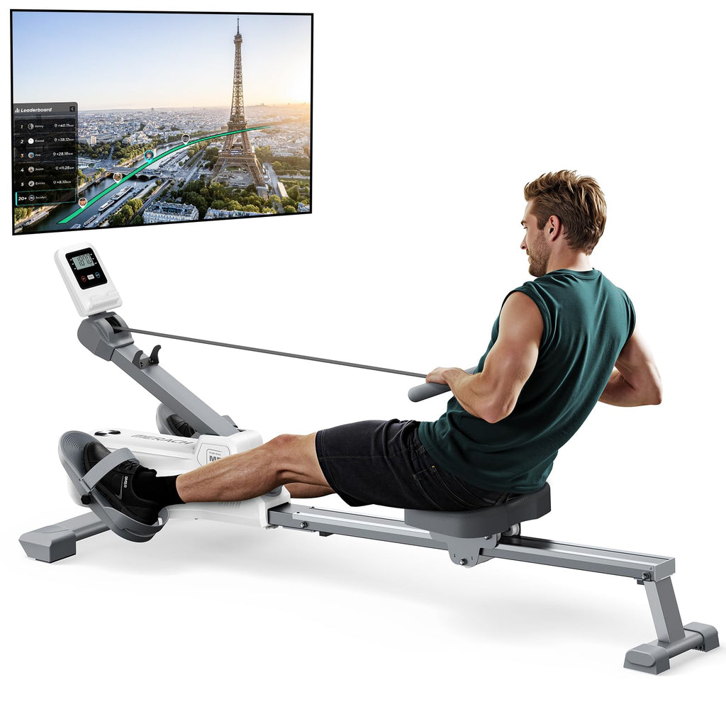MERACH Foldable Rowing Machines for Home, Magnetic Rowing Machine with 16-Level, Compact Row Saves 20% Space, 350 LBS Load Capacity, Free MERACH App and 1000+ Champion Coaching Course & Games