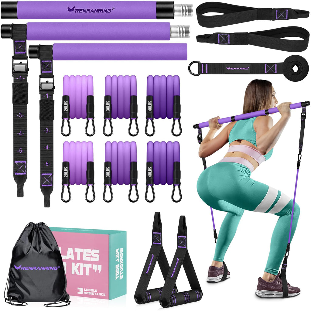Pilates Bar Kit with Resistance Bands, Multifunctional Pilates Bar for Women & Men with Heavy-Duty Metal Adjustment Buckle, Pilates Home Equipment for Full BodyWorkouts