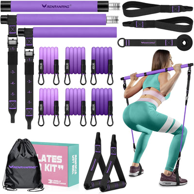 Pilates Bar Kit with Resistance Bands, Multifunctional Pilates Bar for Women & Men with Heavy-Duty Metal Adjustment Buckle, Pilates Home Equipment for Full BodyWorkouts