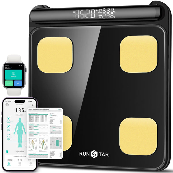 RunStar Smart Scale for Body Weight and Fat Percentage FSA&HSA Eligible, 8-Electrode Digital Bathroom Scale with BMI, Body Fat & Muscle Mass to 28 Body Composition and Printable Body Analysis Report