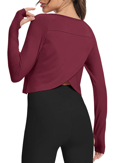 Bestisun Long Sleeve Athletic Workout Shirts Sports Yoga Gym Crop Tops for Women