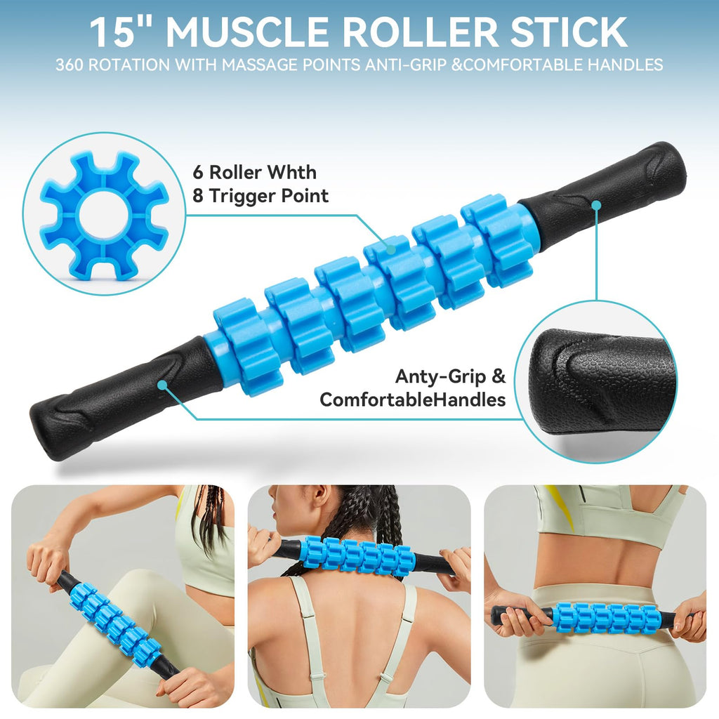 5 in1 Foam Roller Set for Deep Tissue Muscle Massage, High Density Fitness Exercise Foam Roller, Massage Roller, Massage Ball, Resistance Band, for Whole Body (Black)