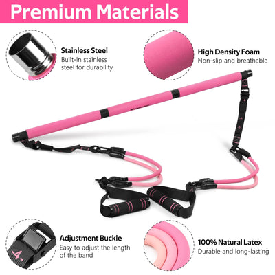 Pilates Bar Kit with Resistance Bands, Multifunctional Pilates Bar for Women & Men with Heavy-Duty Metal Adjustment Buckle, Pilates Home Equipment for Full BodyWorkouts
