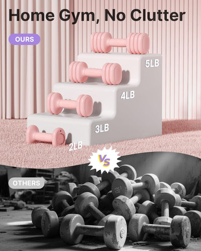 YOTTOY Adjustable Dumbbell Set of 2, 4-in-1 Hand Weights for Women at Home, Compact Free Weights Dumbbells Set with Soft Grip and Base, 2-5 lbs Each for Home Gym