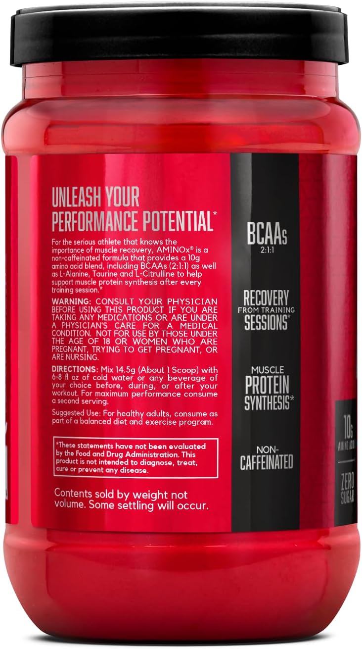 BSN Amino X Muscle Recovery & Endurance Powder with BCAAs, 10 Grams of Amino Acids, Keto Friendly, Caffeine-Free, Support Endurance, Zero Sugar, Grape, 30 servings, 15.34 Ounce (Packaging May Vary)