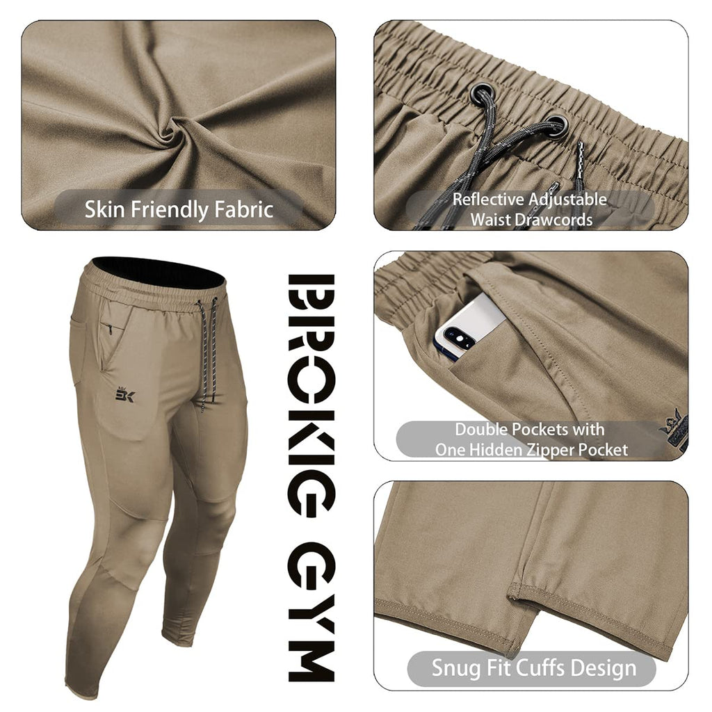 BROKIG Mens Lightweight Gym Jogger Pants,Men's Workout Sweatpants with Zip Pocket