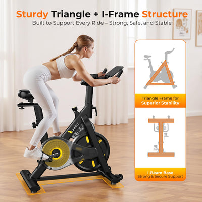 OWLSKY Exercise Bike with APP, Magnetic Resistance Indoor Cycling Bike, 300 lbs Capacity Quiet Stationary Bike for Home Gym Cardio Workout, Adjustable Seat & Tablet Holder