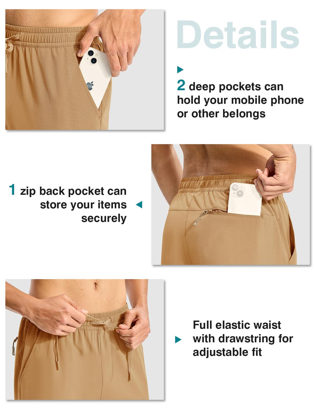 TBMPOY Mens Hiking Pants Lightweight Quick Dry 3 Pockets Travel Fishing Water-Resistant Athletic Workout Sweatpants