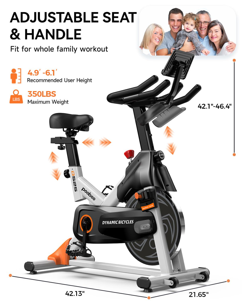 pooboo Exercise Bike, Adjustable Magnetic/Brake Pad Resistance Silent Belt Drive, Indoor Cycling Bike for Home Cardio, Fitness Stationary Bike with 350lbs/300lbs Weight Capacity &Upgraded Version Seat