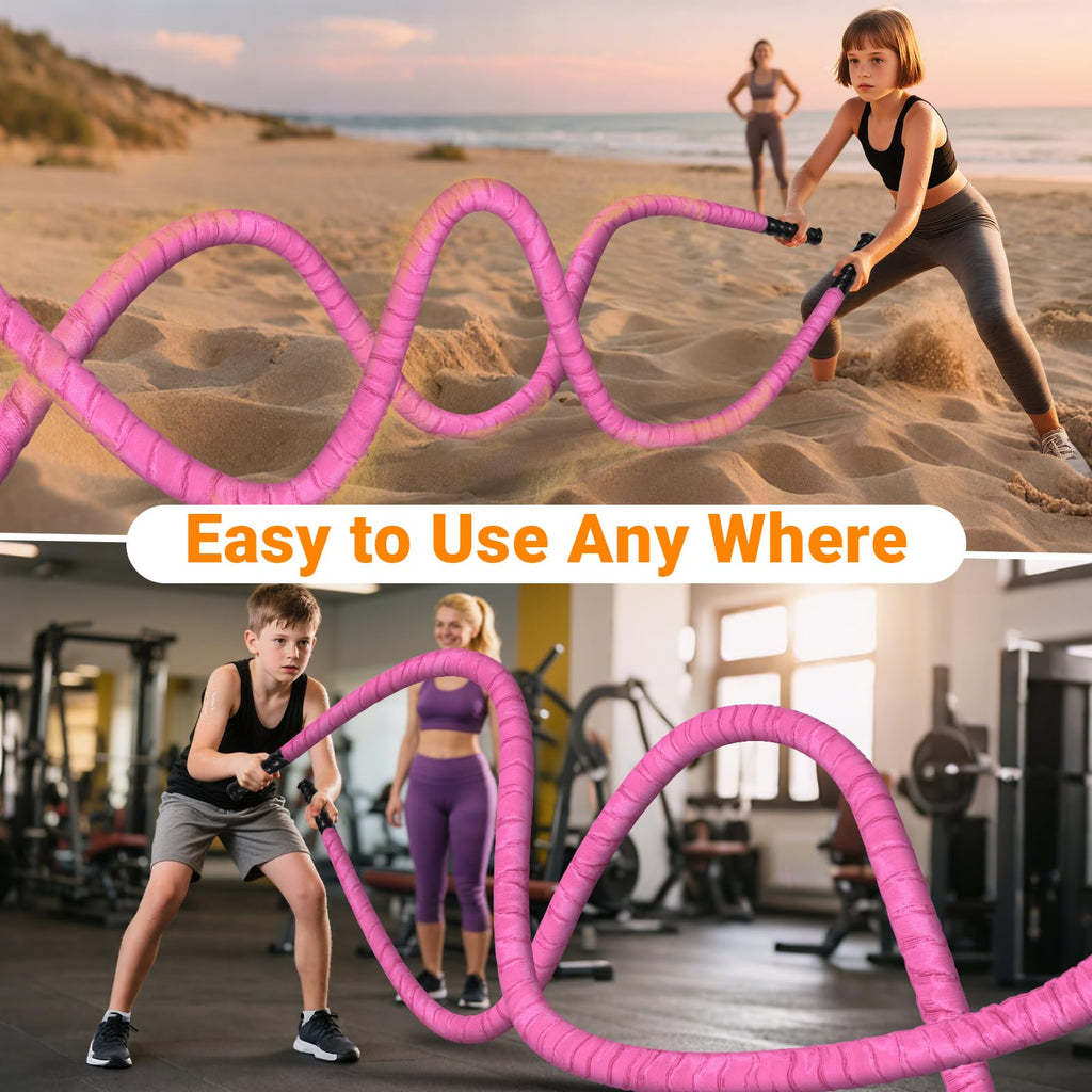 Battle Rope 1/1.26/1.5/2 Inch Diameter,Pink 30FT/40FT/50FT Exercise Workout Ropes for Home Gym Heavy Weighted Training Rope for Working Out