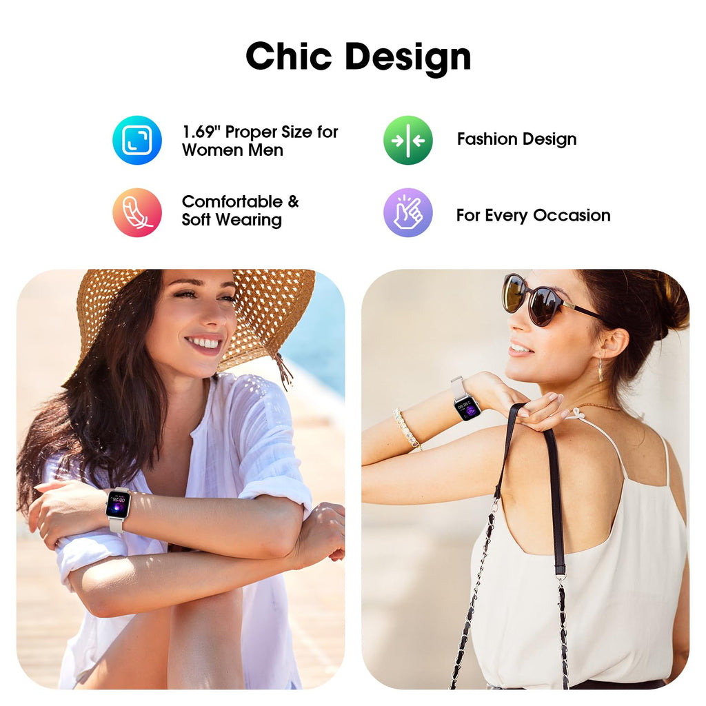 Smart Watch No App/Phone Required,42mm Smartwatch for Women Men,Fitness Tracker Watch with Heart Rate Monitor, Sleep Tracker, Pedometer,Step Counter,IP68 Waterproof, for Android iOS Phones