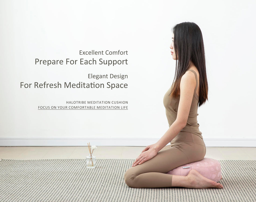 Meditation Cushion, Comfortable Meditation Pillow with Peacock Feather Jacquard Cover. Buckwheat Hull Filled Zafu Floor Pillow 16 * 16 * 5 in