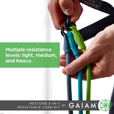 Gaiam 3-in-1 Resistance Band Kit with Comfort-Grip Handles and Interchangeable Strength Bands for High Intensity Training