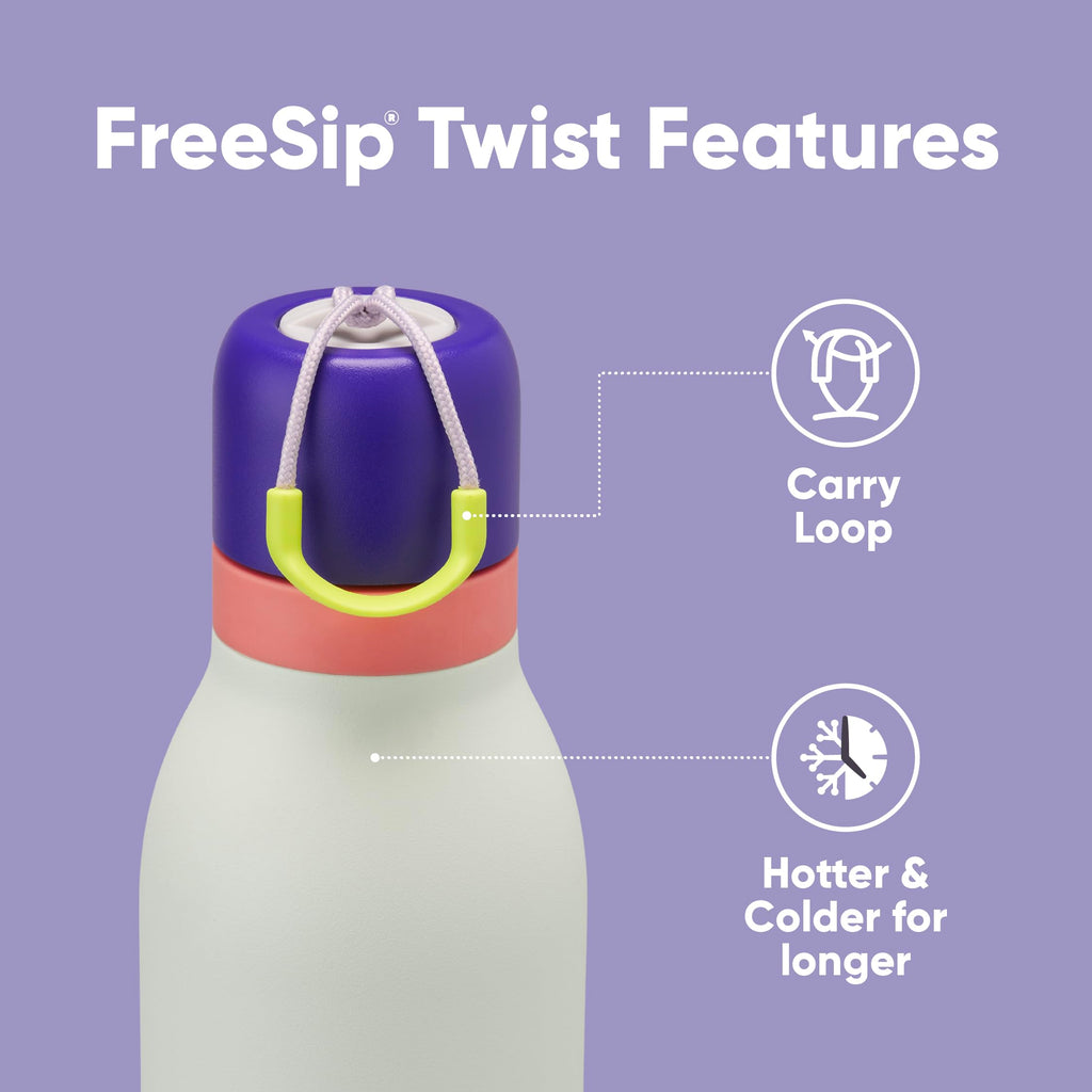 Owala FreeSip Twist Insulated Stainless Steel Water Bottle with Straw for Sports and Travel, BPA-Free, 24-oz, Purple/Purple (California Grapevine)