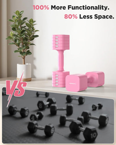 FEIERDUN 5-in-1 Adjustable Dumbbell Set of 2, 20LBS/10LBS Hand Weights for Women, 1s-Adjust Dual-Stable Dumbbell Set for Women Home Gym & Outdoor