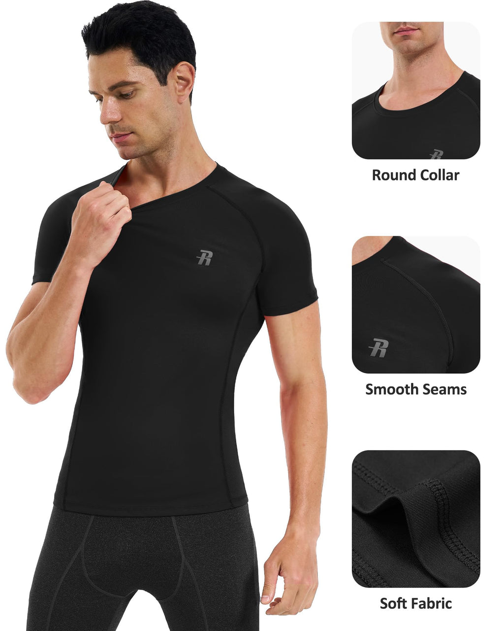 Runhit 3 Pack Men's Compression Shirts Short Sleeve Athletic T Shirt Cool Dry Workout Tops Sports Base Layer Undershirt