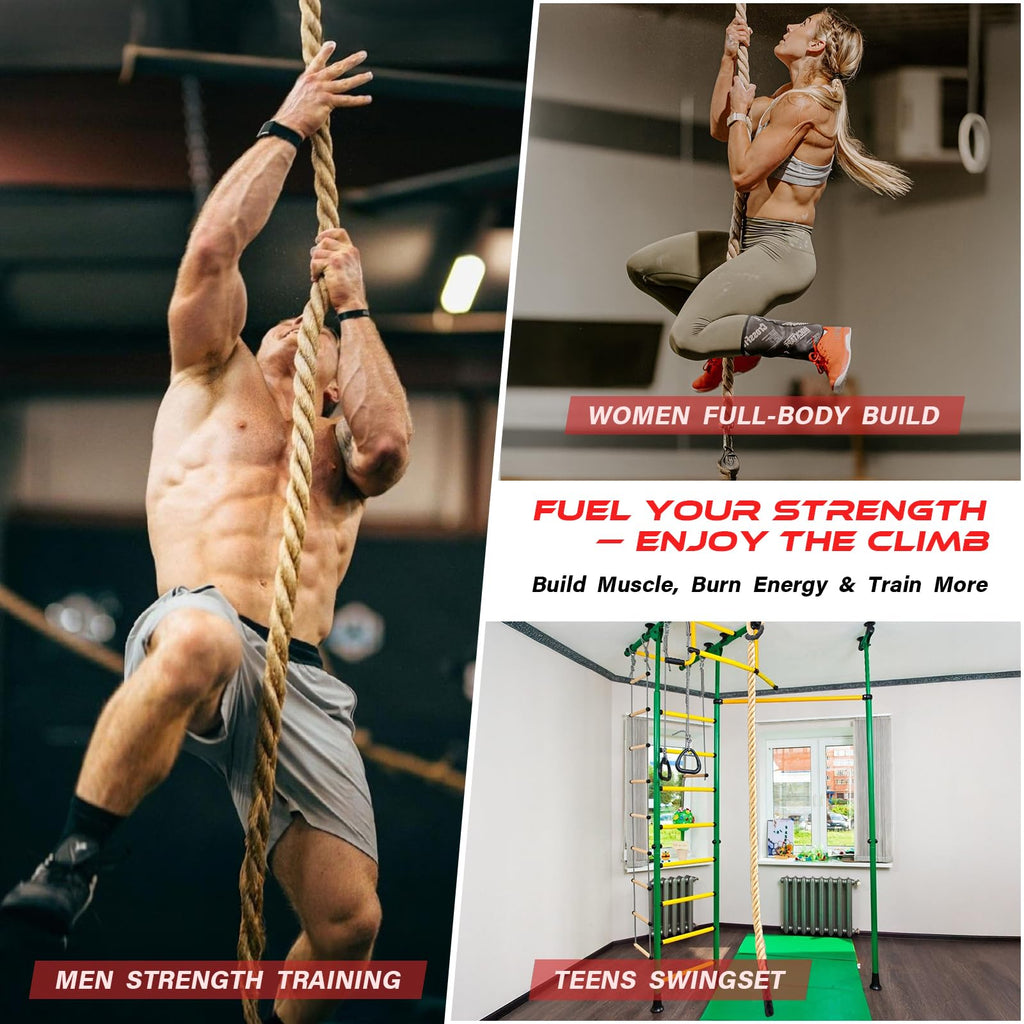 Climbing Rope Gym Workout - 1.5 Inch Diameter 10FT 15FT 20FT 25FT 30FT 35FT Heavy Duty Jute Thick Ropes for Adults Strength Training Outdoor Tree Swing Indoor Home Fitness Exercise